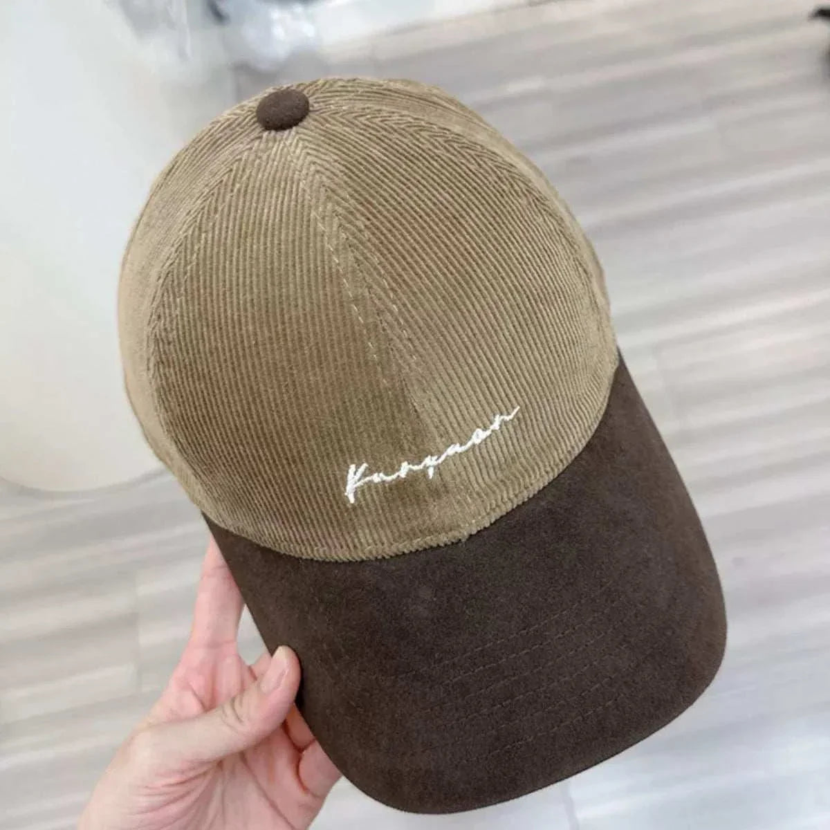 Embroidered corduroy baseball cap made of cotton, one size, 4.7 inches tall