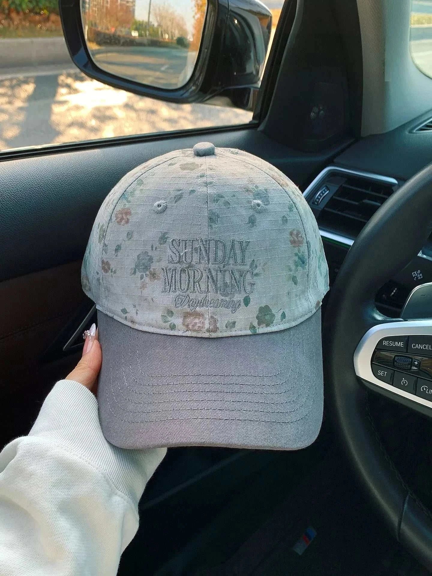 Floral embroidered cotton baseball cap with one size and 4.7-inch height