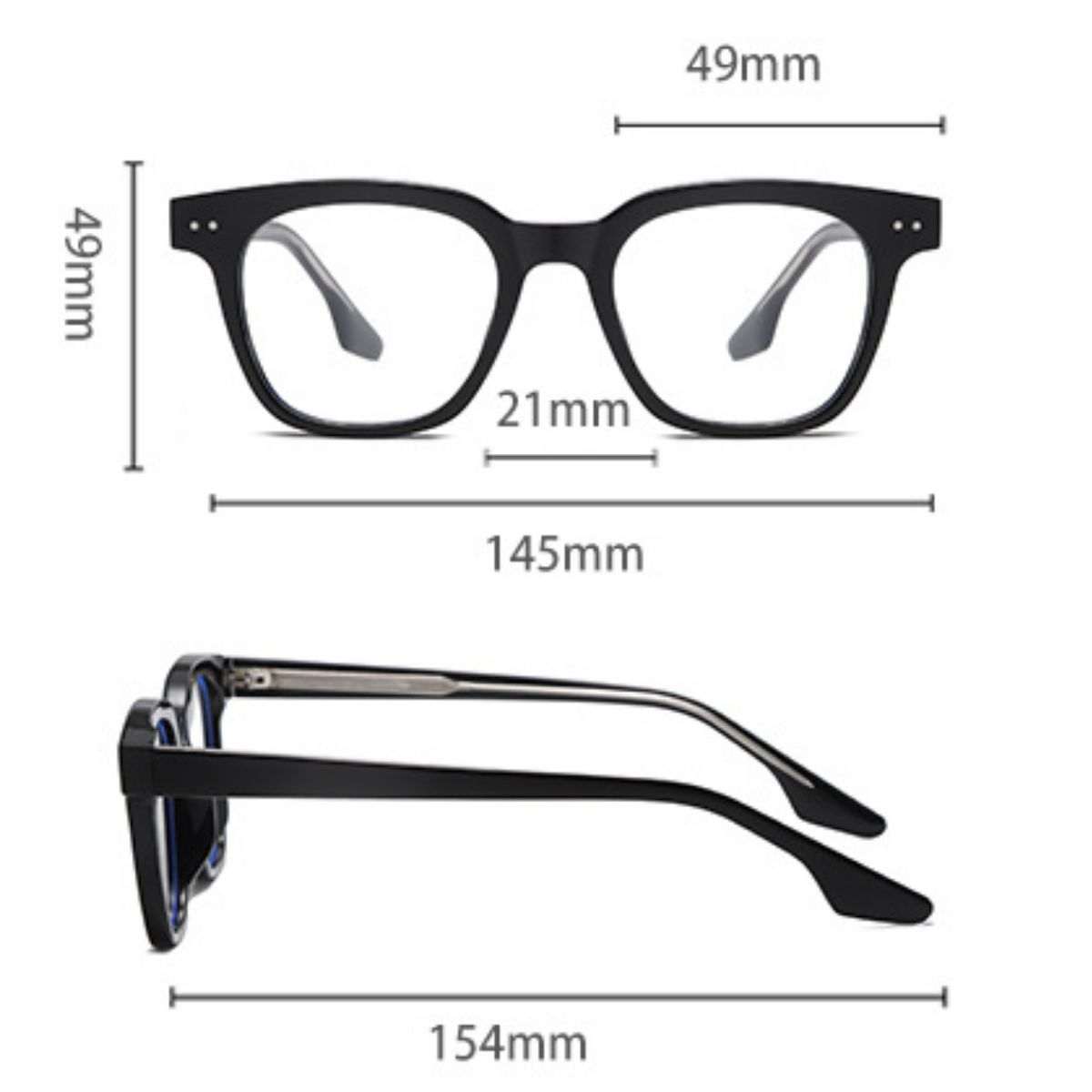 Anti-blue light glasses with acetate frame and polycarbonate lenses, one size 6.1 inches wide, non-UV protection