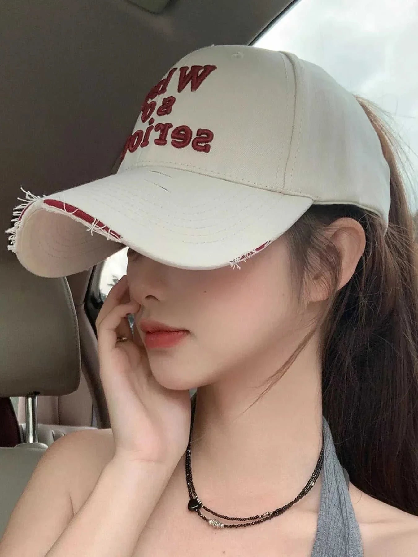 Embroidered slogan baseball cap made of cotton, one size, imported