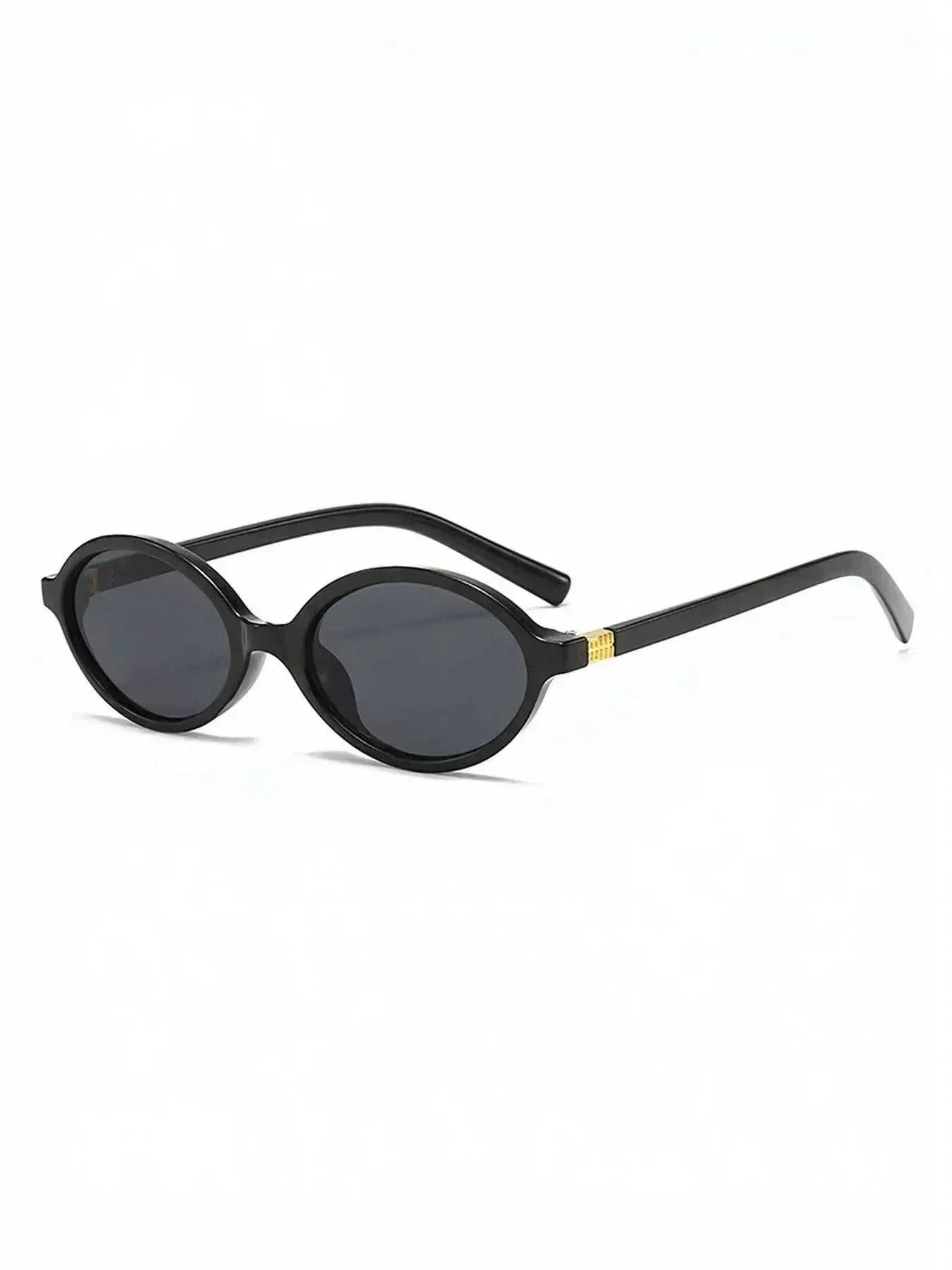 Retro oval frame sunglasses made of polycarbonate with no UV protection, one size 5.7 inches wide