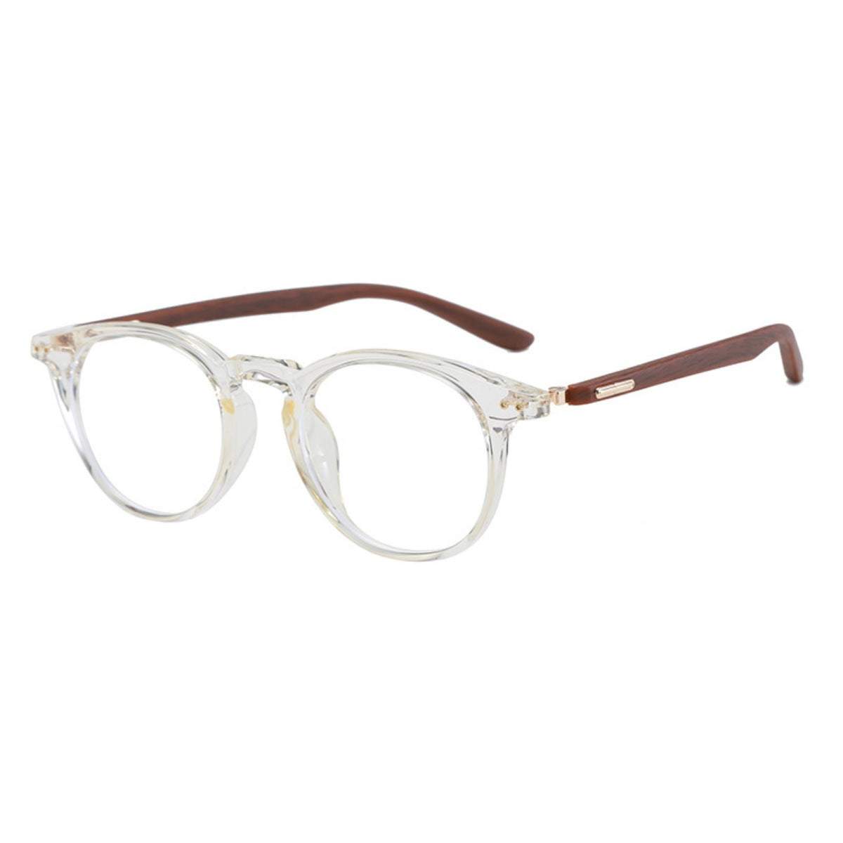 Lightweight round frame glasses with acetate frame and polycarbonate lenses, one size 5.5 inches wide, no UV protection