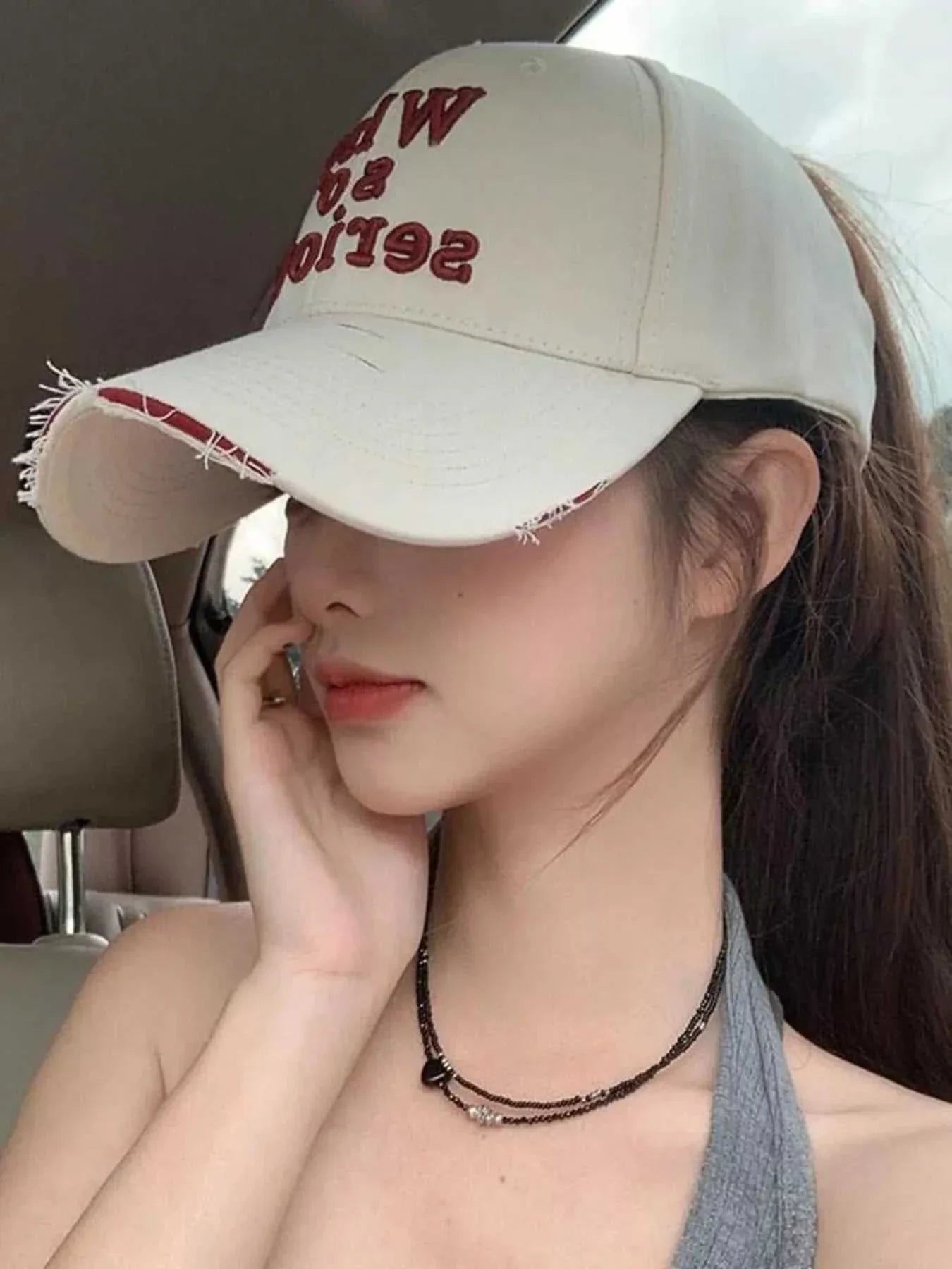 Embroidered slogan baseball cap made of cotton, one size, 5.5 inches height, imported
