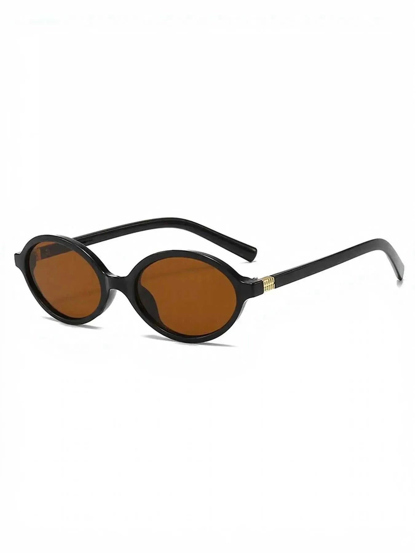 Retro oval frame sunglasses with polycarbonate material and no UV protection