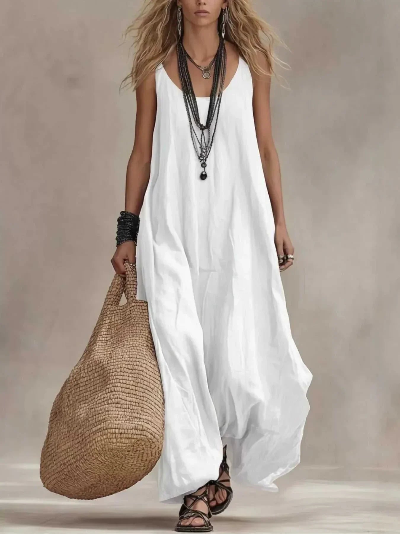 Plus size full size scoop neck sleeveless maxi dress in basic style