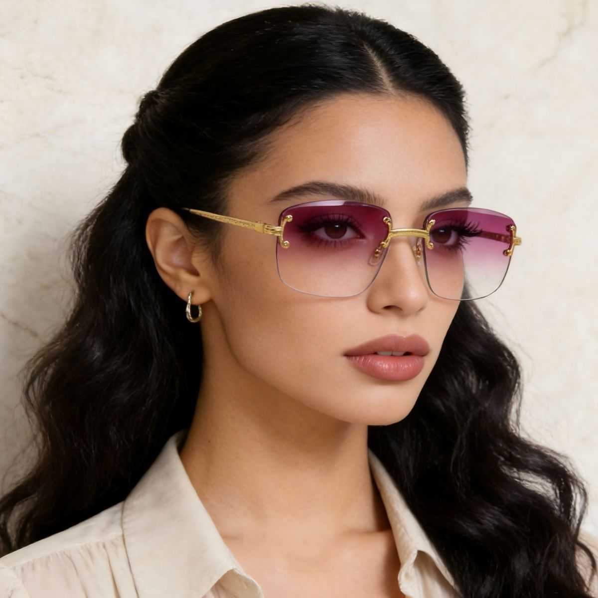 Rimless gradient tinted sunglasses with UV400 protection and metal frame