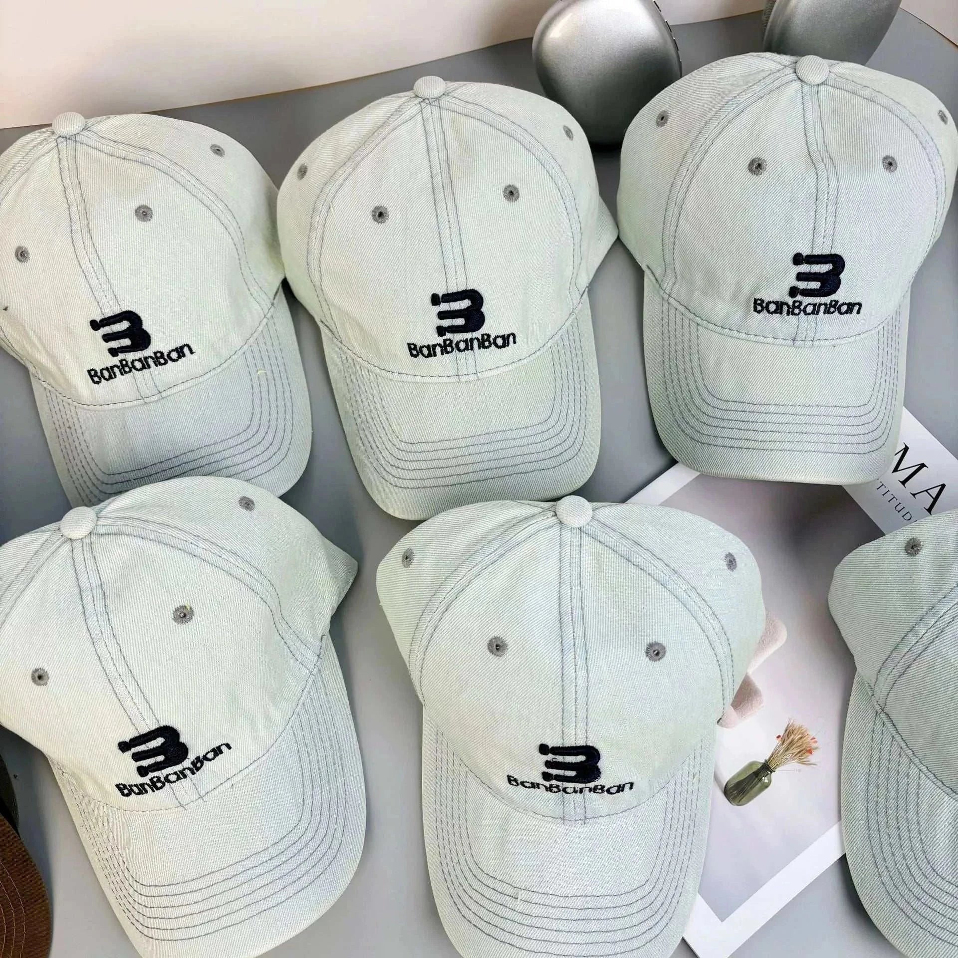Embroidered denim baseball cap made of cotton, one size fits all, imported, 4.7 inches height