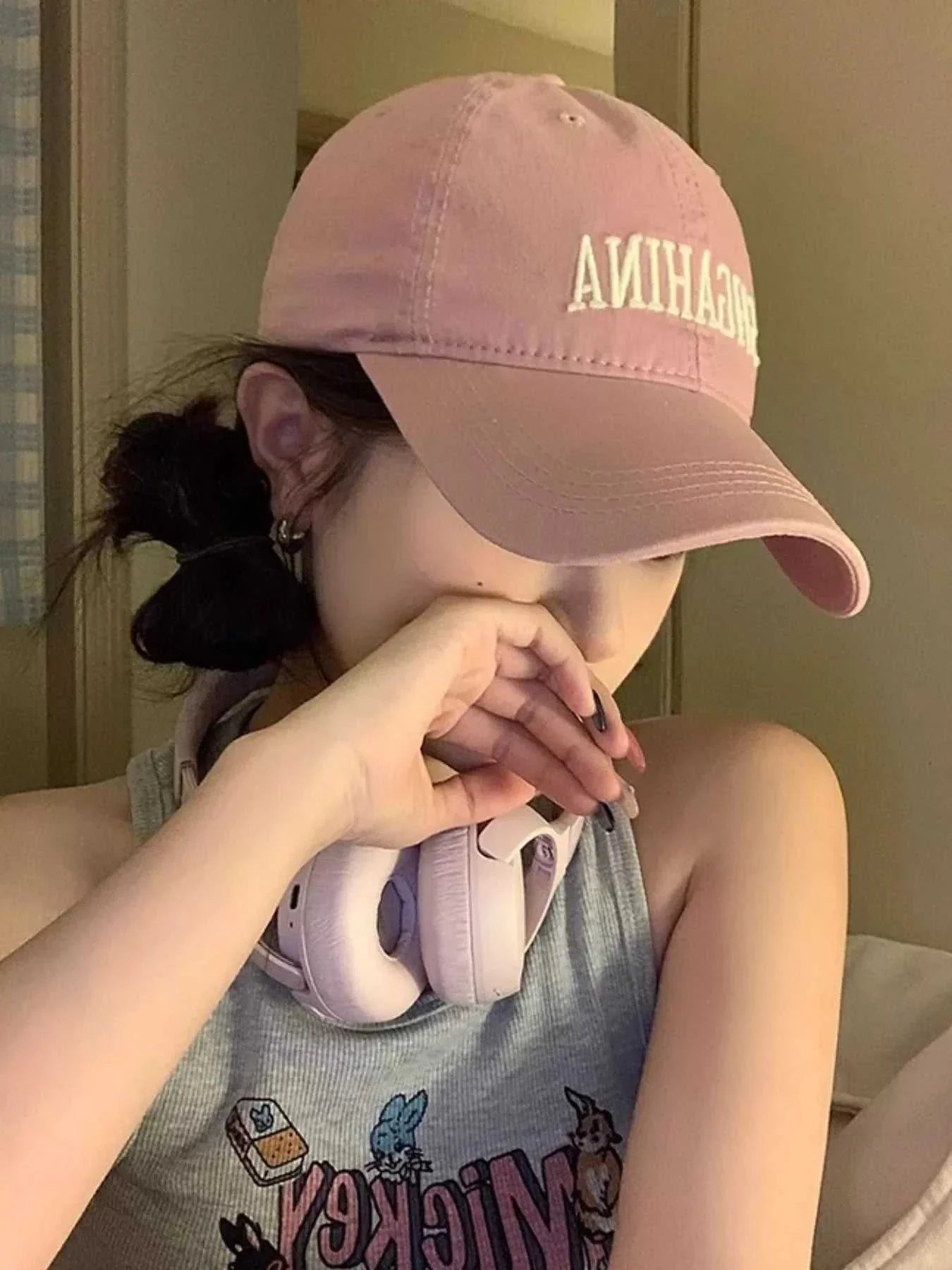 Embroidered letter baseball cap made of cotton, one size fits all, 5.1 inches tall, imported